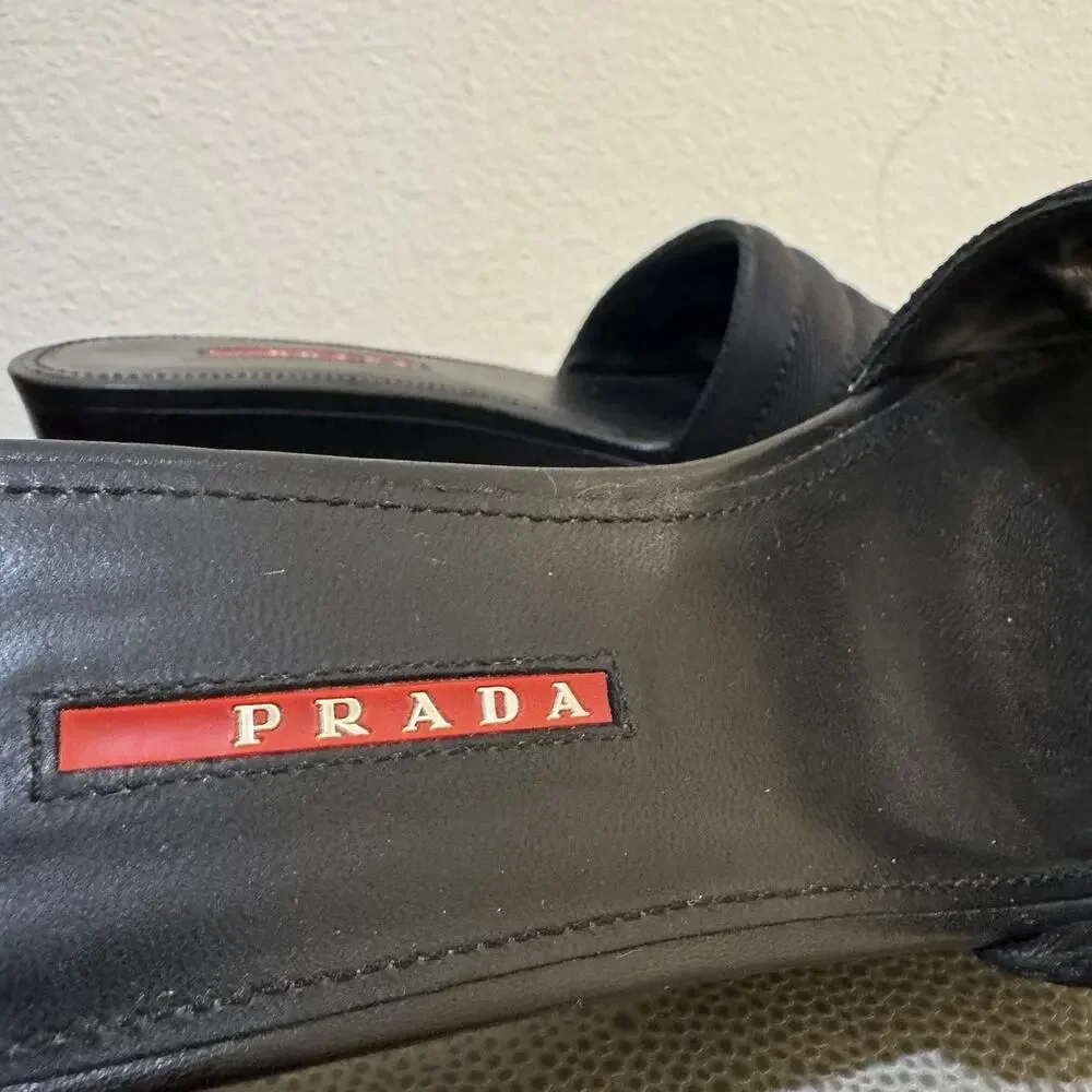 PRADA Logo Black Platform Slide Sandals Size 38.5 Y2K Vintage